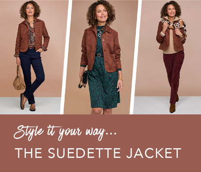 Three ways to wear the suedette jacket